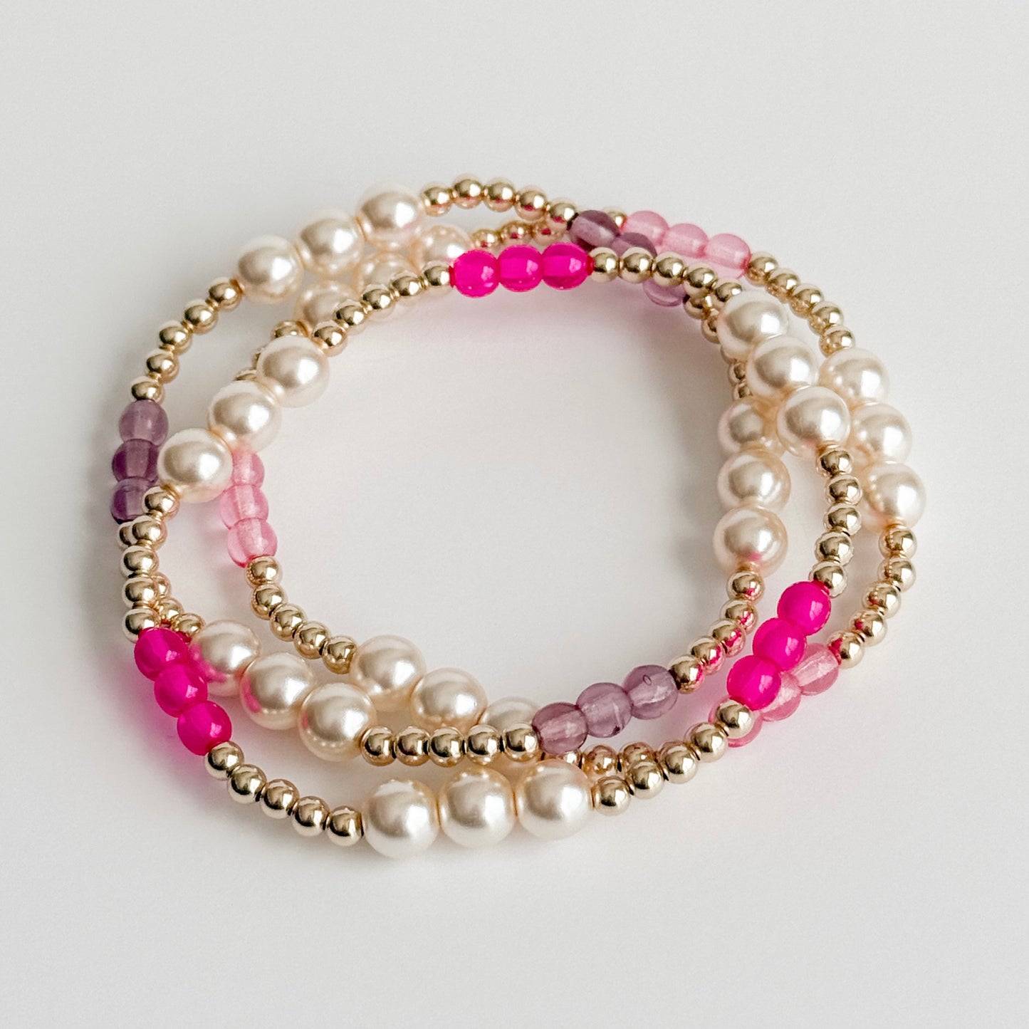 Hot Pink Jackie Pearl Bracelet in Gold