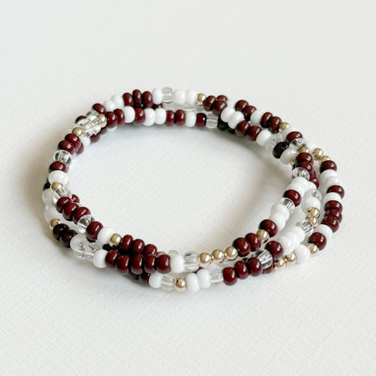 Maroon & White Confetti Bracelet in Gold