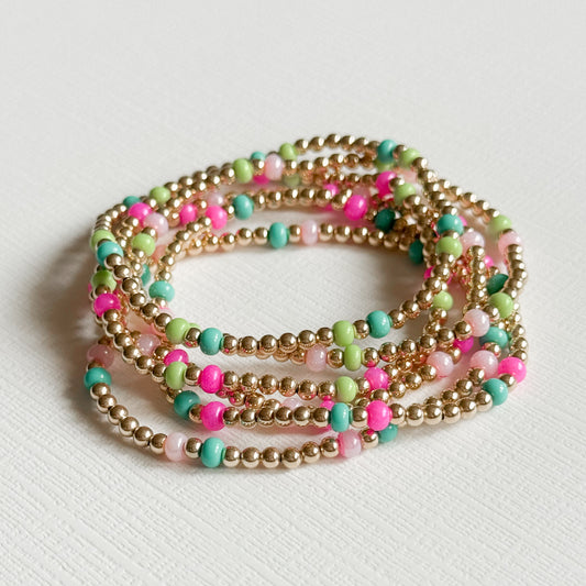 Hot Pink & Lime Summer Splash Gold Bracelet