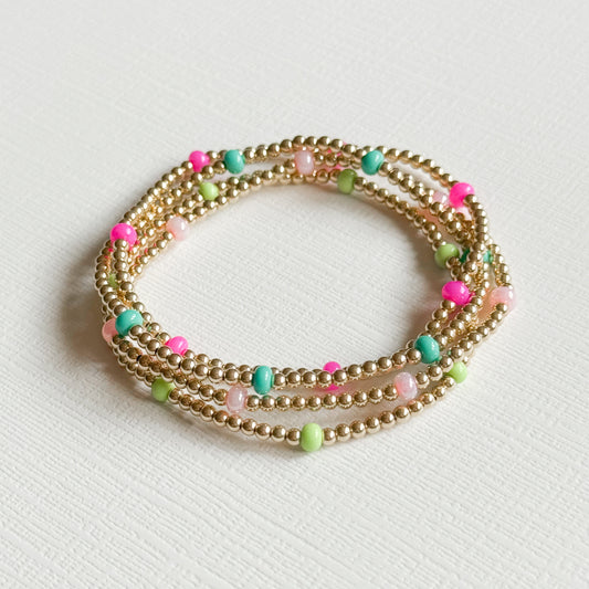 Dainty Hot Pink Splash Gold Bracelet