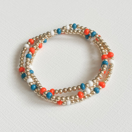 Orange, Blue, & White Game Day Splash Bracelet in Gold